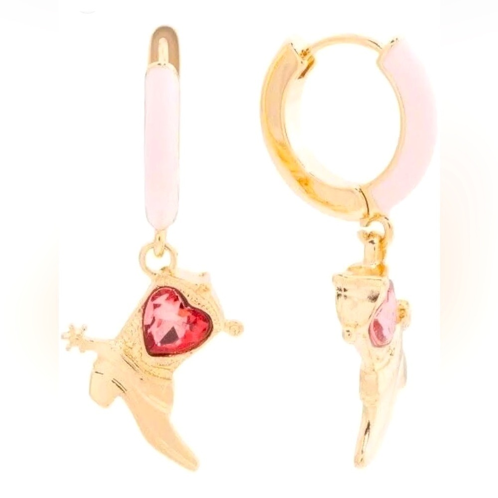 Betsey Johnson Cowboy Boot Enamel Huggie Hoop Earrings PINK NWT